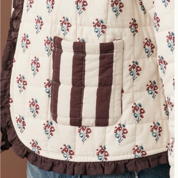 Anthropologie Burgundy and Cream Striped Puffer Jacket - Picture 4 of 4